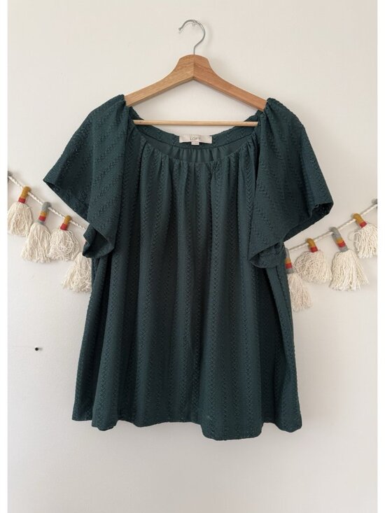 LOFT Tops - Loft Kelly Green Crochet Eyelet Flutter Sleeve Top Relaxed Cottage Feminine XXL